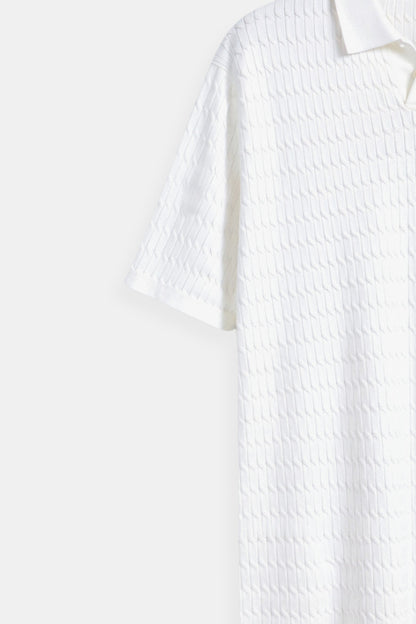 Witte Gebreide Polo Shirt met Textuur