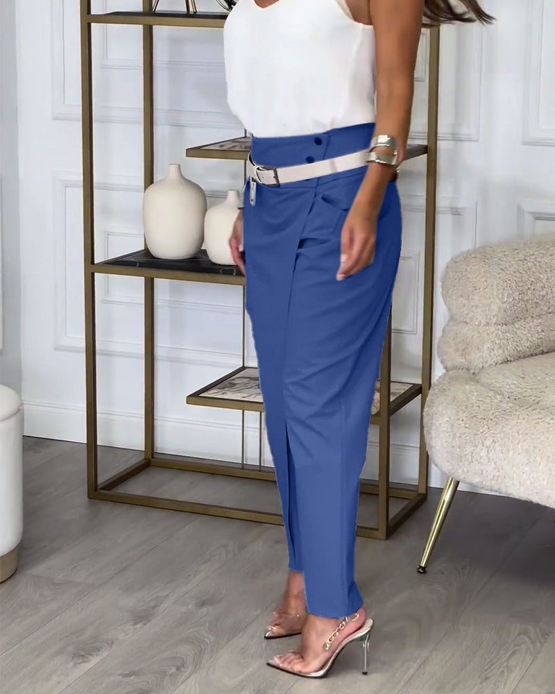 Slimme Hoge Taille Broek Elastisch Comfortabel Polyester
