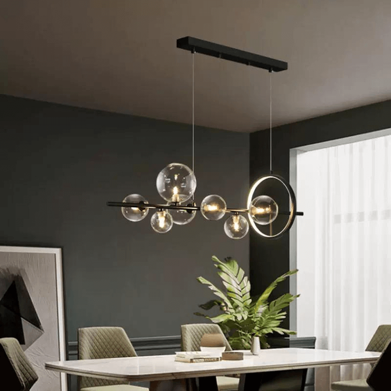 Glazen Hanglampen Lineair - Modern Gouden of Zwarte Hanglamp met 7 of 10 Lichtpunten - Inclusief G9 LED Lampen - Verstelbare Hoogte voor Keukeneiland Eettafel