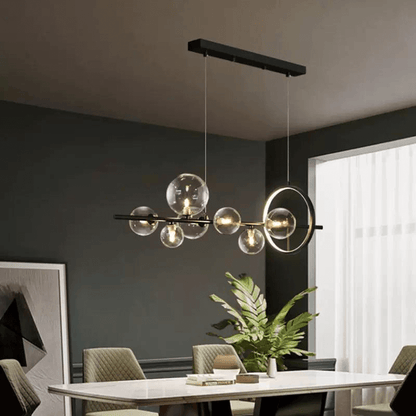 Glazen Hanglampen Lineair - Modern Gouden of Zwarte Hanglamp met 7 of 10 Lichtpunten - Inclusief G9 LED Lampen - Verstelbare Hoogte voor Keukeneiland Eettafel