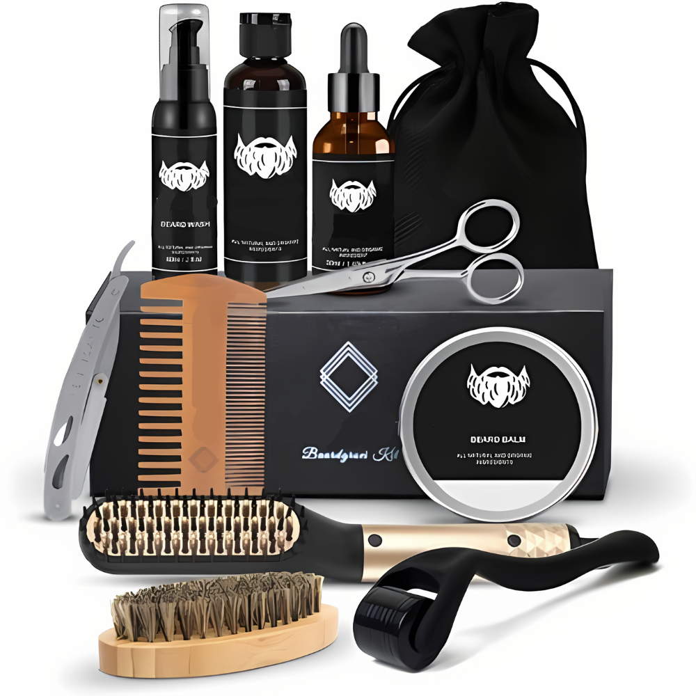 Complete Baardverzorgingsset voor Mannen met Baardborstel, Olie, Conditioner en Dermaroller