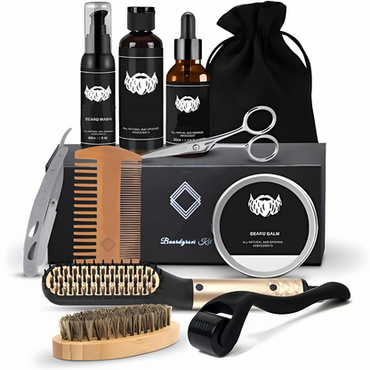 Complete Baardverzorgingsset voor Mannen met Baardborstel, Olie, Conditioner en Dermaroller
