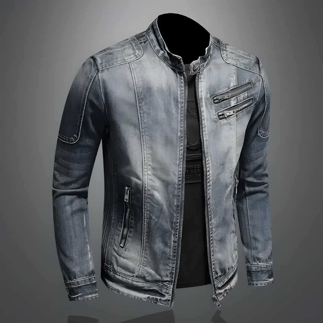 Heren Leren Jas Biker Model Denim Look
