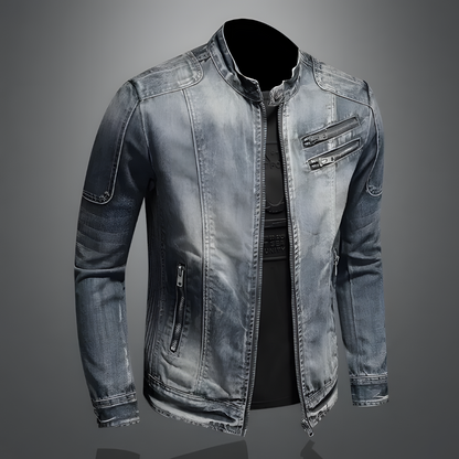 Heren Leren Jas Biker Model Denim Look