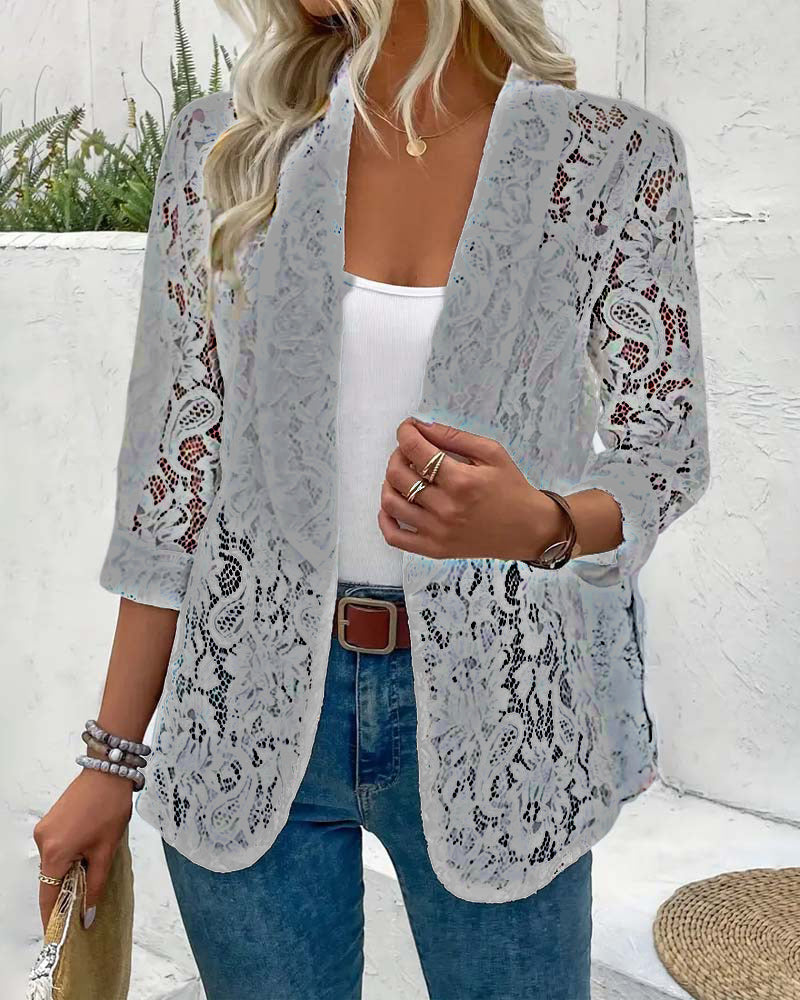 Dames Blazer Kanten Jas Elegant Zwart