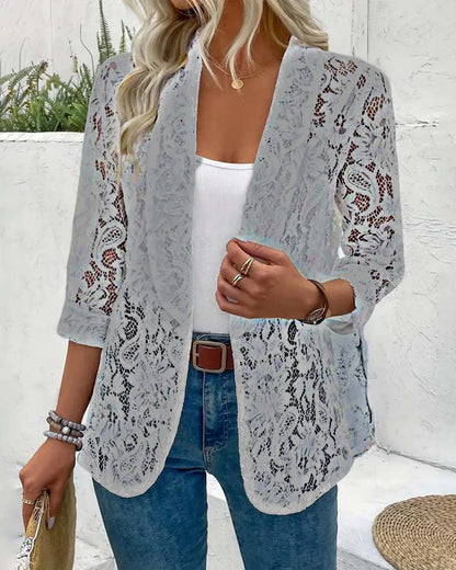 Dames Blazer Kanten Jas Elegant Zwart