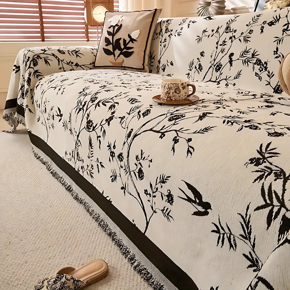 Premium Chenille Bankdeken met Bloemdessin en Kwastjes – Comfortabele Sofahoes voor Woonkamer en Lounge