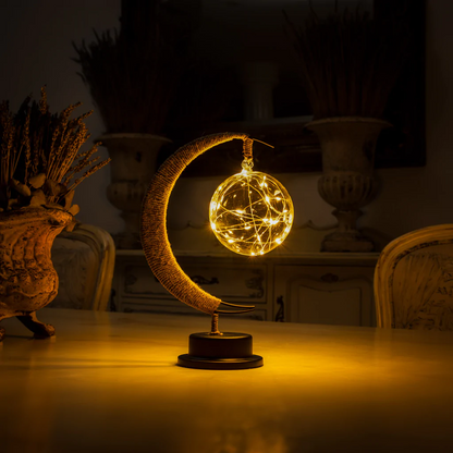 Maanlamp met Natuurlijke Maankraters – Decoratieve Tafellamp met Warm Sfeerlicht in Goud Blauw Paars