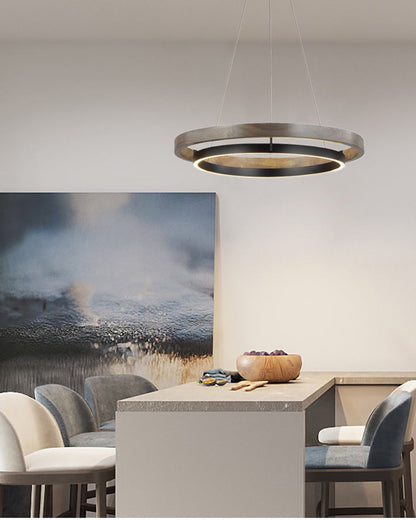 Houten Ringkroonluchter LED Ingebouwd Warm Wit Dimbaar Eetkamer Woonkamer Plafondlamp Modern Farmhouse