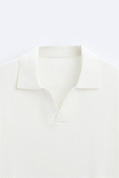 Wit Gebreid Poloshirt Klassiek Design