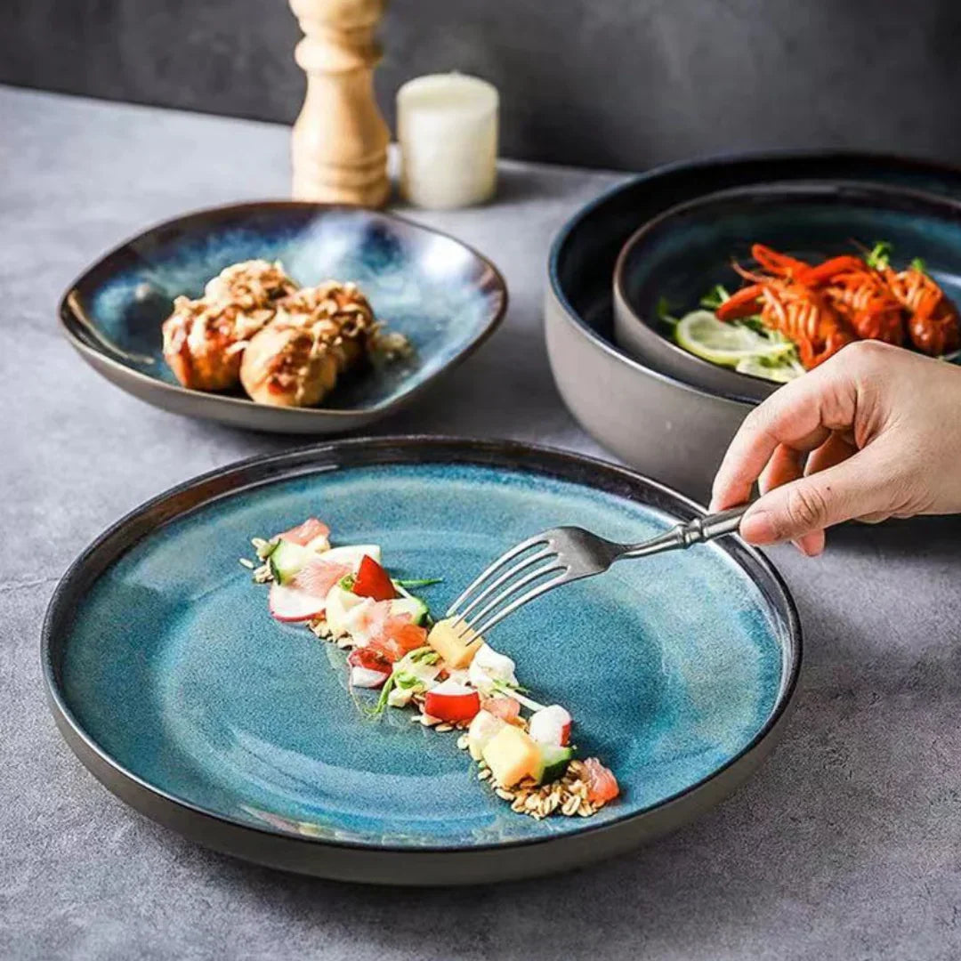 Serviesgoed Set 11-Delig Turquoise Geglazuurd Porselein Handgemaakt Rustiek Eetservies Borden Kommen Dinerborden Dessertborden