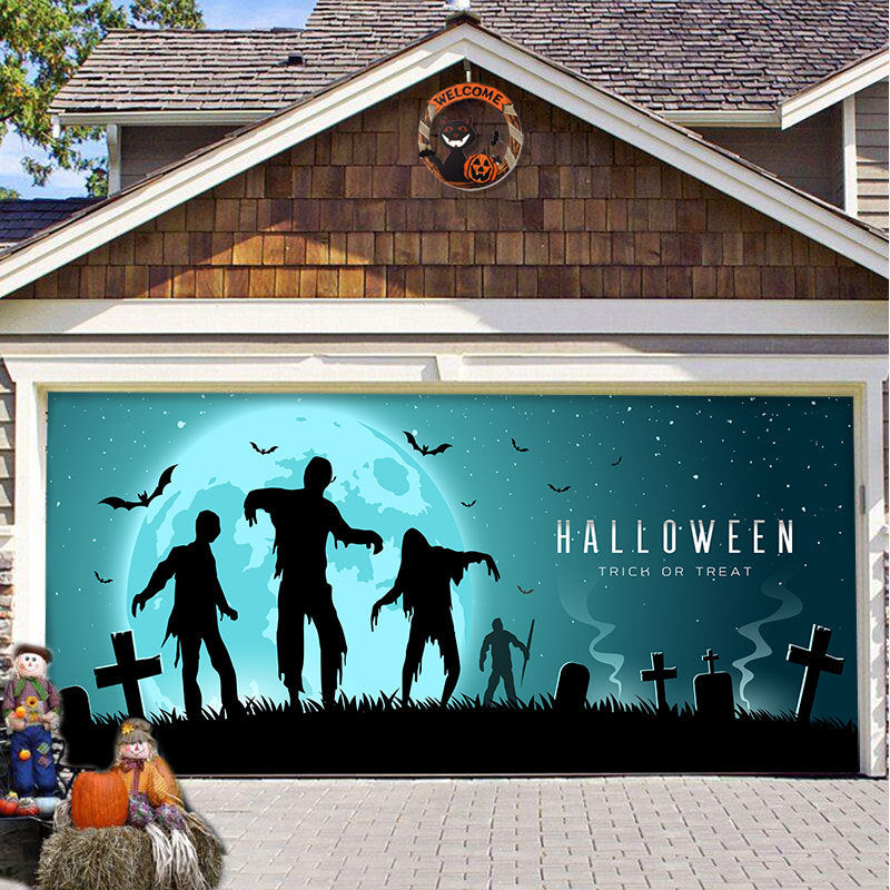 Halloween Garagedeur Decoratie Spookachtige Bedrukking Schaduwdoek Herbruikbaar Horror Sfeer Doek Waterdicht Buiten Feestversiering