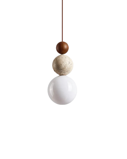 Sculptuur Hanglamp met Natuursteen en Glazen Bol – Warm Ambient Licht voor Eetkamer Woonkamer Slaapkamer – Japandi Design Hangverlichting