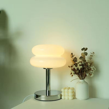 Venice Macaron Paddenstoel Tafellamp – Design Glazen Koepel met IJzeren Voet – Decoratieve Verlichting voor Slaapkamer Woonkamer – Ø18×28cm