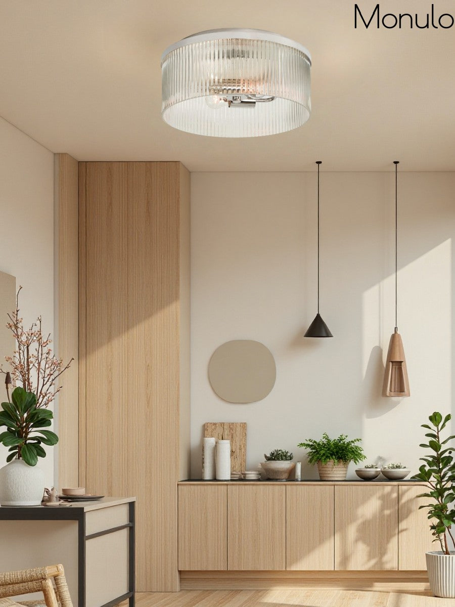 Geribbelde Glazen Plafondlamp Modern Laagbouw Ontwerp Slaapkamer Woonkamer Gang