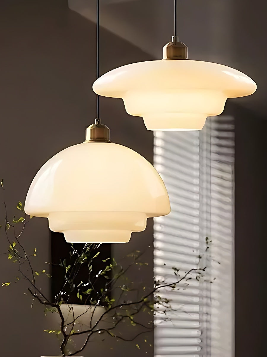 Glazen Hanglamp met Gelaagd Design – Melkwit Matglas voor Eetkamer en Woonkamer