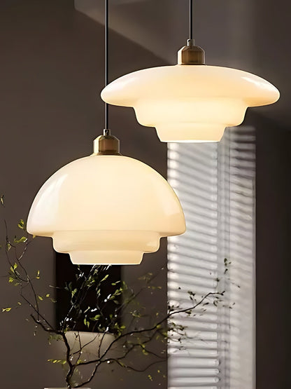Glazen Hanglamp met Gelaagd Design – Melkwit Matglas voor Eetkamer en Woonkamer