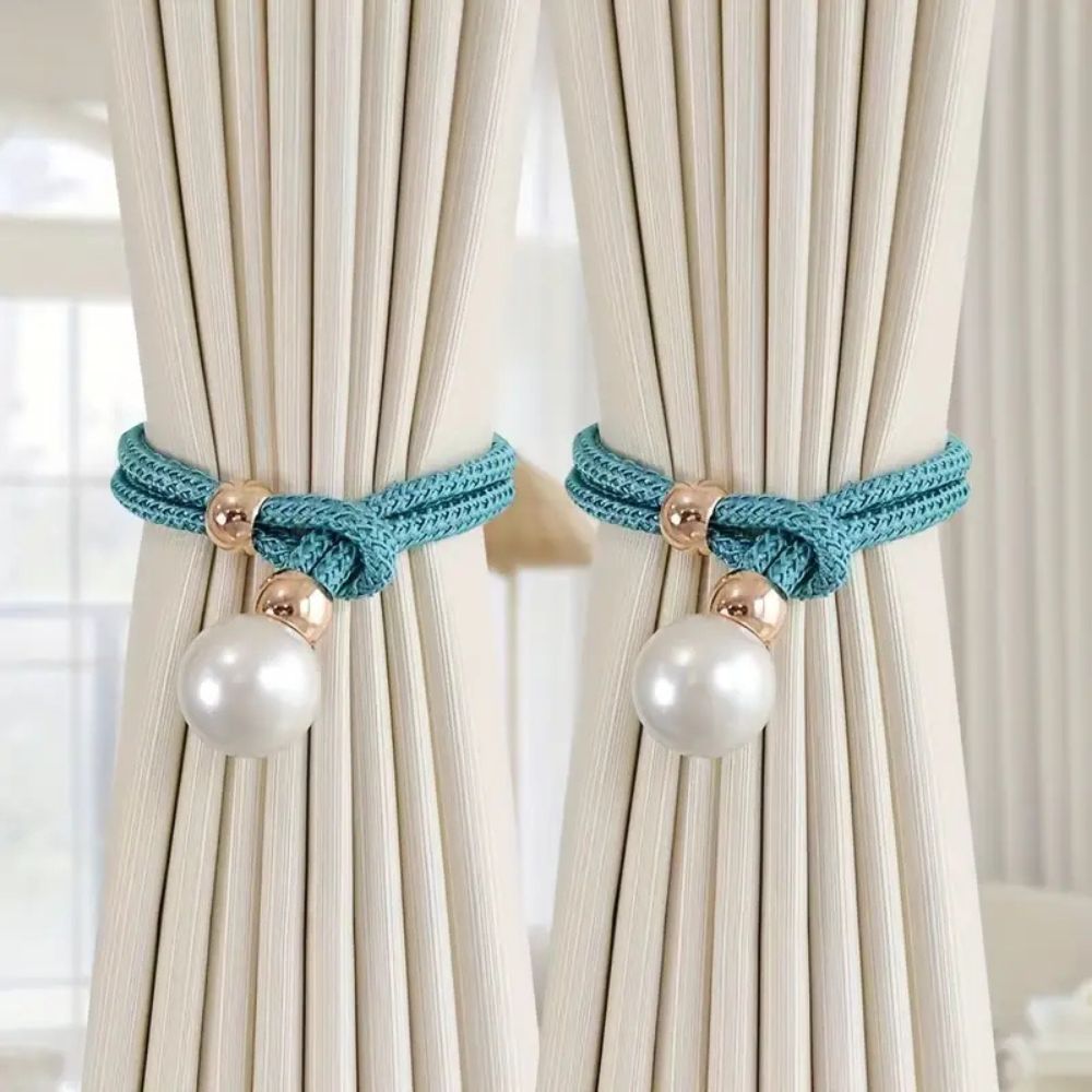 Decoratieve Gordijnomarmers met Parelaccent – Set van 2 Stuks – Verstelbare Touwhouders voor Woonkamer Slaapkamer – Elegante Raamversiering