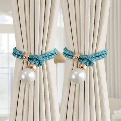 Decoratieve Gordijnomarmers met Parelaccent – Set van 2 Stuks – Verstelbare Touwhouders voor Woonkamer Slaapkamer – Elegante Raamversiering