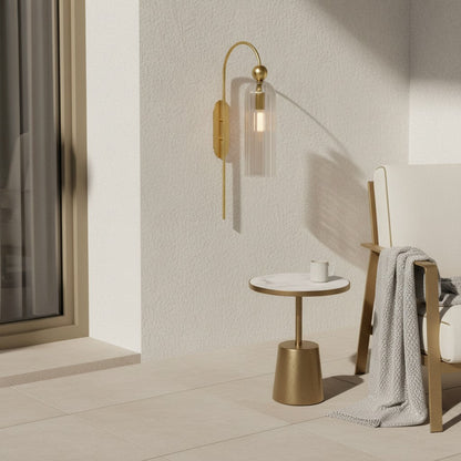Geribbelde Glazen Wandlamp Cilindervorm met Gouden Fitting voor Gang, Slaapkamer, Woonkamer