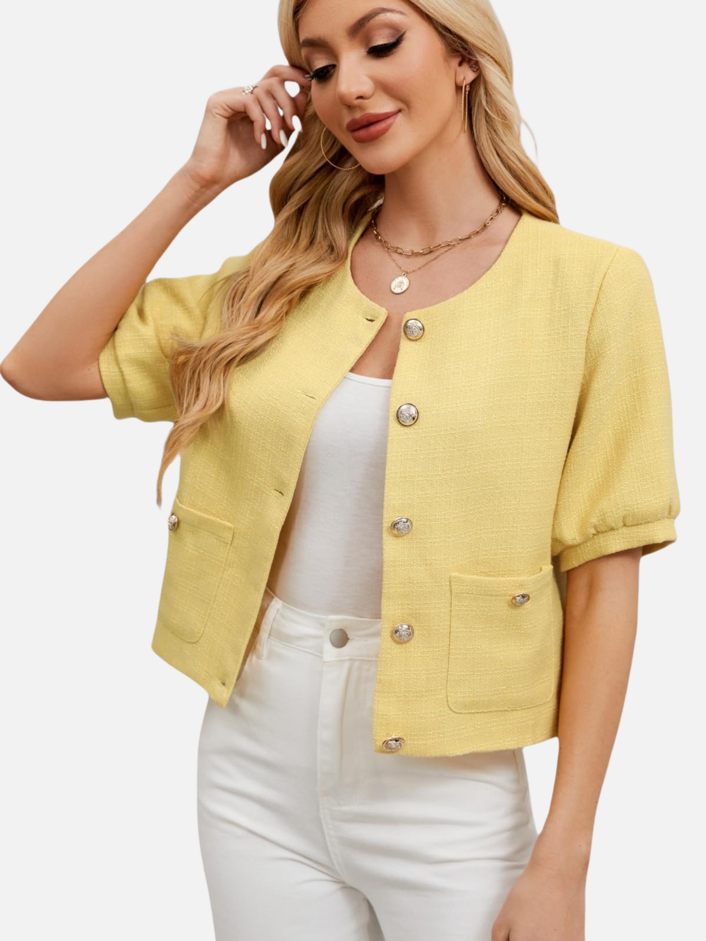 Dames Cropped Blazer Jas Tweed Pasvorm