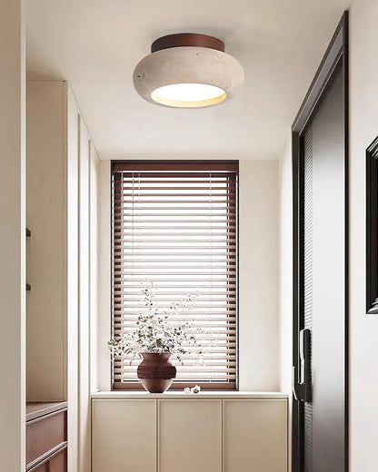 Plafondlamp acryl natuurtinten walnoot beige woonkamer slaapkamer gang warm licht diffuus elegant Scandinavisch design modern minimalisme interieur verlichting