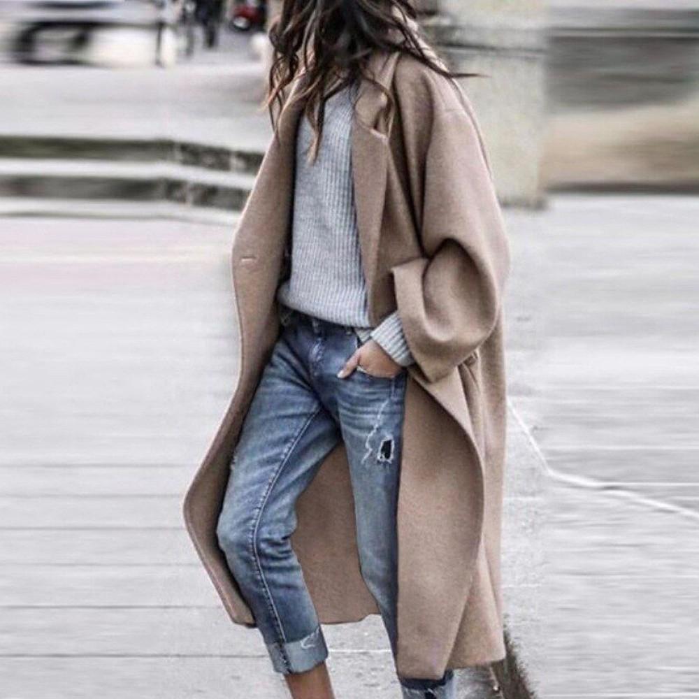 Damesjas Oversized met Lange Revers Warme Herfstjas