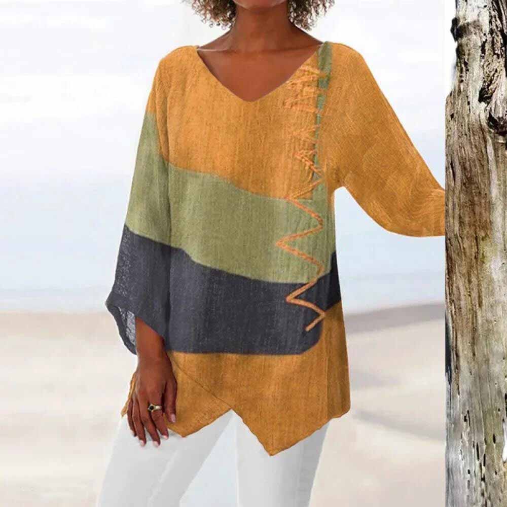 Driekleurige Blouse voor Vrouw Stijlvol en Elegант
