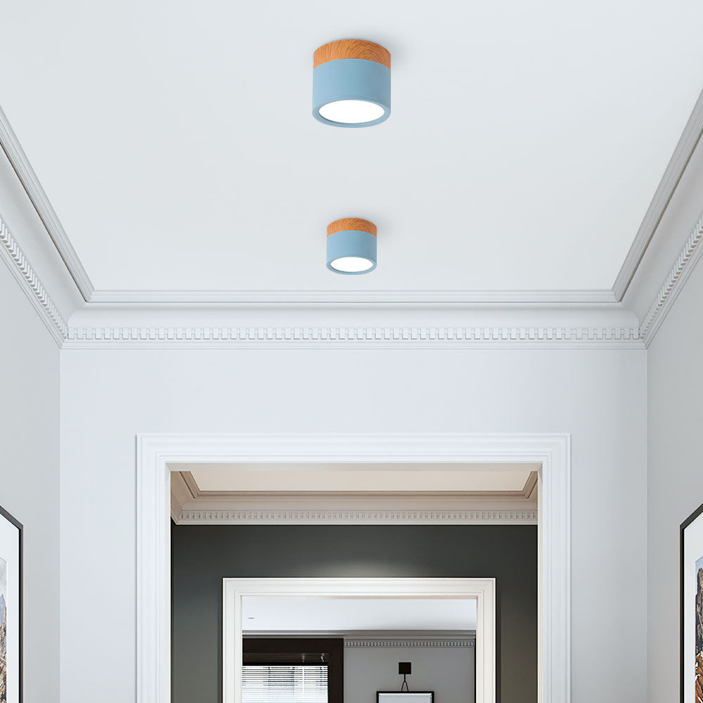 Cylinder kleine plafondlamp LED hout modern plafond hal woonkamer compact design