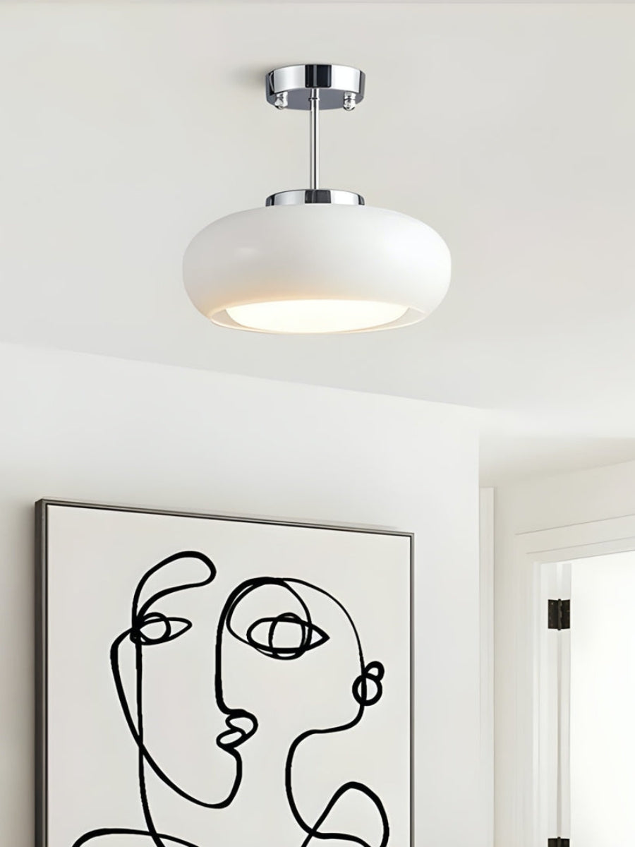 Plafondlamp Glazen Schijf Bauhaus Design Messing of Chroom Oranjegeel of Wit Glas Retro Stijlvolle Verlichting