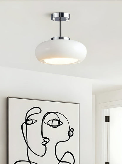 Plafondlamp Glazen Schijf Bauhaus Design Messing of Chroom Oranjegeel of Wit Glas Retro Stijlvolle Verlichting