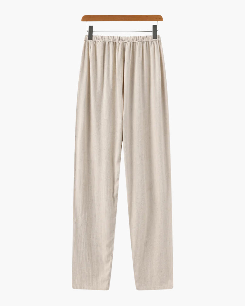 Linnen Broek Heren ZomerSlim Fit Lichtbruin Met Koord