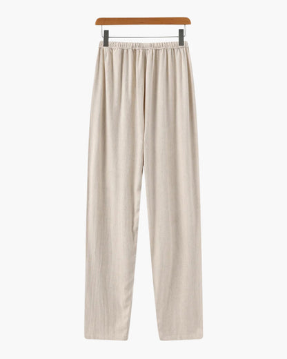 Linnen Broek Heren ZomerSlim Fit Lichtbruin Met Koord