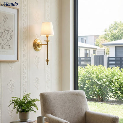 Stoffen Wandlamp met Vintage Koperen Afwerking – Sfeervolle Verlichting voor Hal, Slaapkamer en Woonkamer