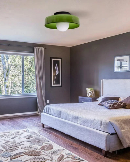 Moderne ronde plafondlamp van glas en ijzer – minimalistische designlamp voor woonkamer en slaapkamer met warme lichtkleur