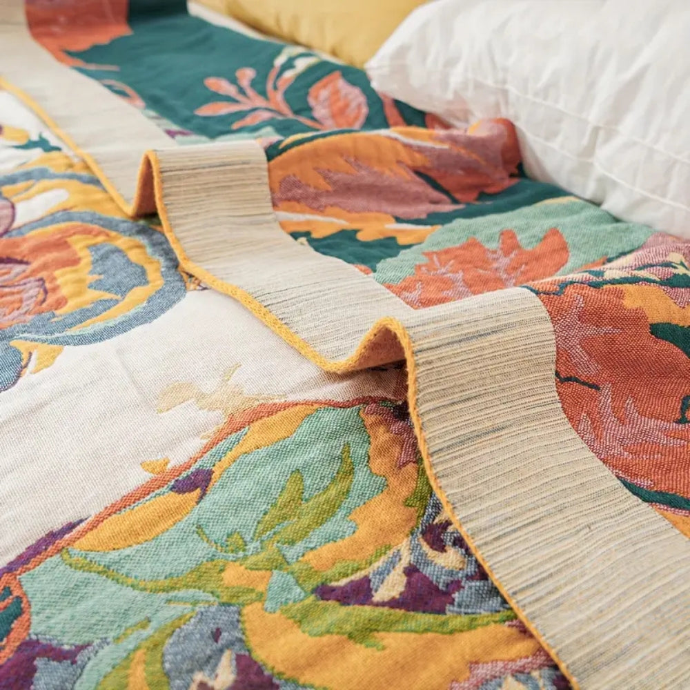 Katoenen Plaid met Jacquard Bloemendessin Steenrood Geweven Dubbelzijdig Kwaliteitsdeken Voor Bank Bed Logeerkamer Stijlvol Zacht Ademend 200x230 cm
