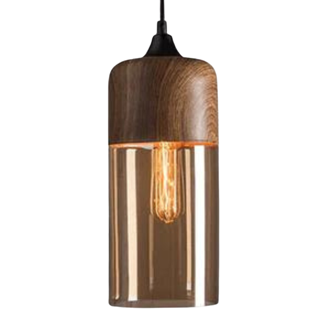 Hanglamp Glas Metaal Houtlook E27 Verstelbaar Woonkamer Eetkamer Slaapkamer Scandinavische Design Lamp Binnenverlichting