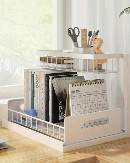 Uitschuifbare Kast Organizer Onder Wastafel Zwart Wit Twee Niveaus Keuken Badkamer Opbergsysteem Schoonmaakspullen Toiletartikelen