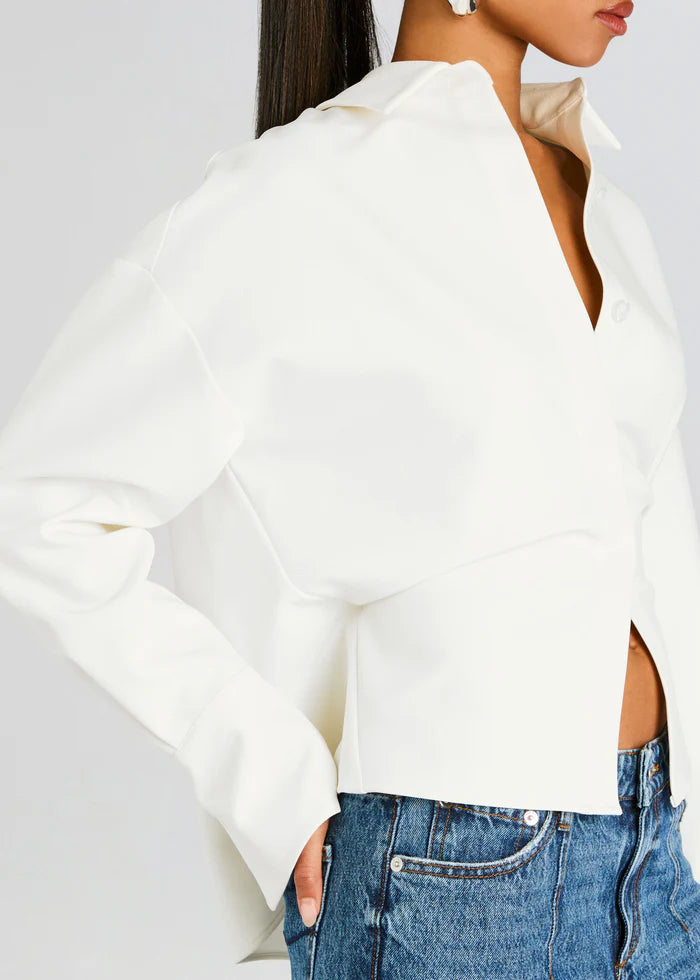 Vrouwelijke Blouse Wit Luxe Stof Elegante Look
