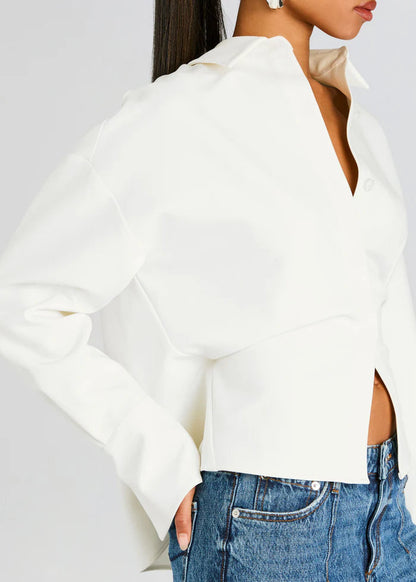 Vrouwelijke Blouse Wit Luxe Stof Elegante Look
