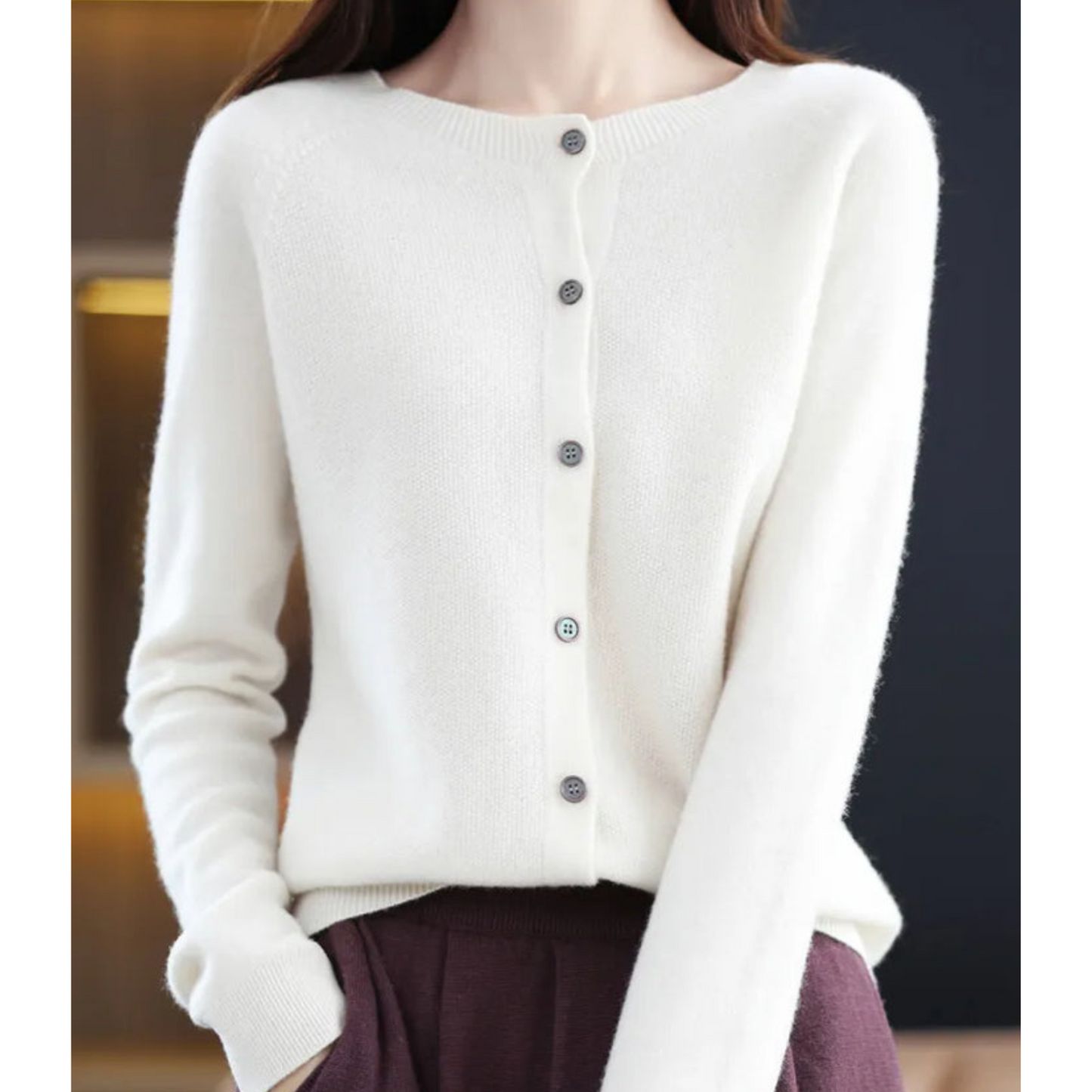 Dames Merinowol Cardigan Zacht Warm O-hals Trui