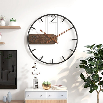 Stalen wandklok met walnootaccent – industrieel design met warm hout – modern uurwerk voor woonkamer, kantoor of keuken – ø 40 cm