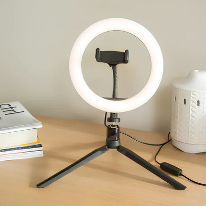 LED Ringlicht met Klem Modern Dimbaar Bureaulamp met 360° Draaibaar – Perfect voor Video-Calls Make-up Fotografie