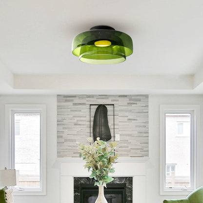 Design Glazen Plafondlamp met Gelaagde Structuur — Elegant Lichtspel voor Eetkamer, Woonkamer en Slaapkamer