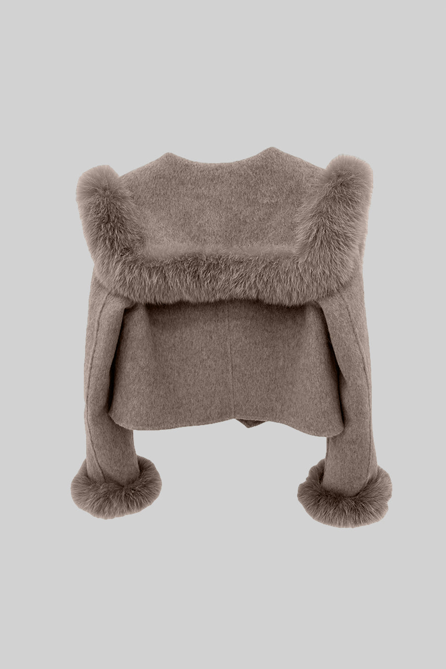 Dames Bruine Cropped Jas met Bontkraag en Dubbele Knoop
