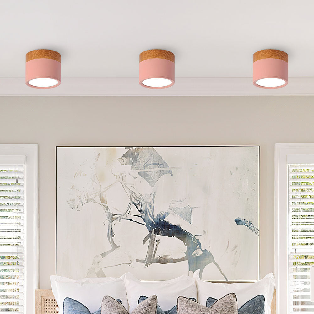 Cylinder kleine plafondlamp LED hout modern plafond hal woonkamer compact design