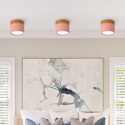 Cylinder kleine plafondlamp LED hout modern plafond hal woonkamer compact design
