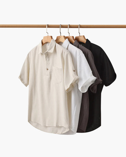 Linnen Poloshirt voor Heren Zomer met Borstzak Korte Mouw