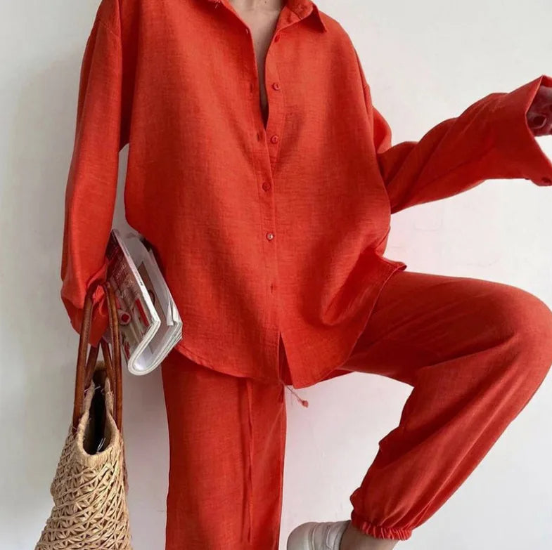 Dames Katoenen Pak Casual Twee-delig Chic