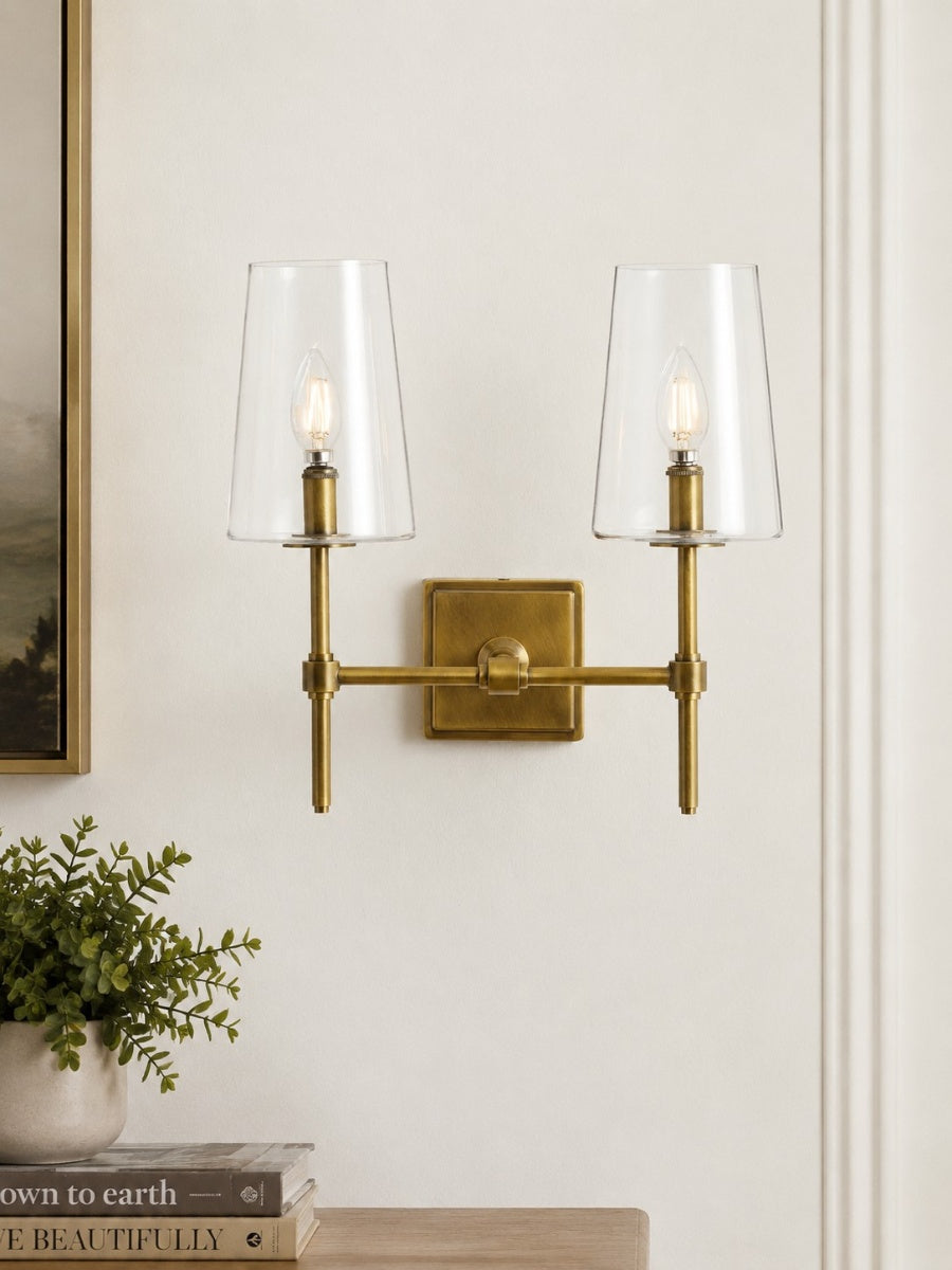 Glazen Wandlamp met Helder Glas – Enkelvoudige tot Drievoudige Configuratie – Elegante Badkamerverlichting